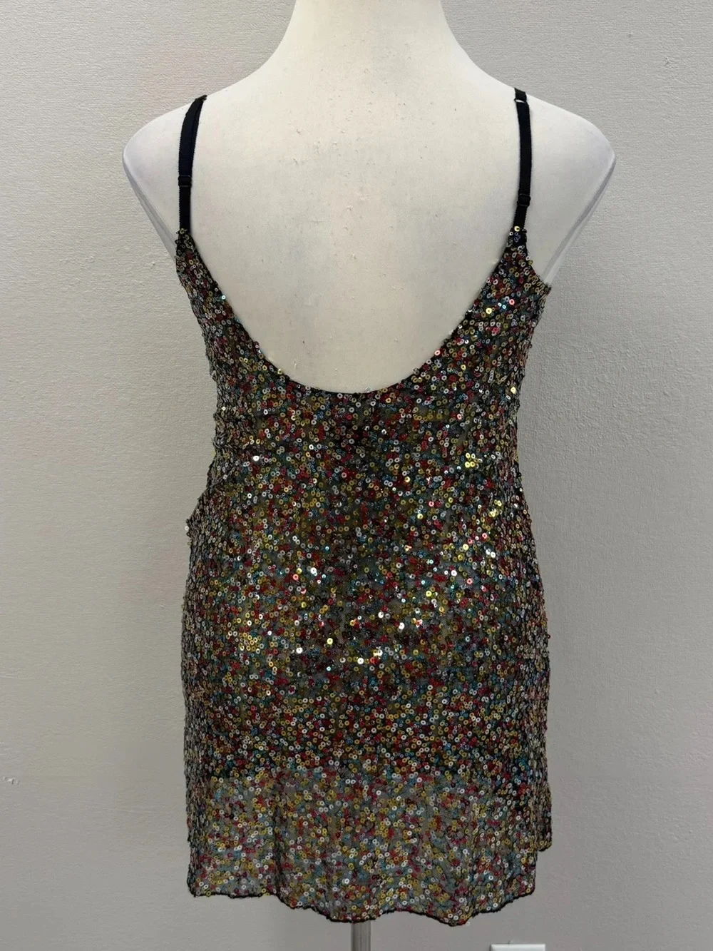 Free People Intimately Black Rainbow Sequin Mini Slip Dress - New - Size Large